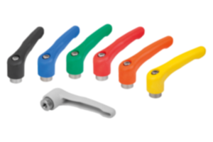 Manette indexable en plastique avec taraudage, insert taraudé en inox, pouces